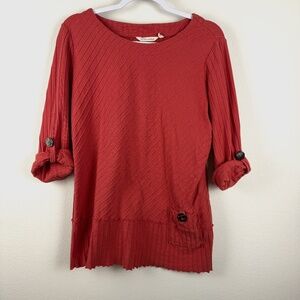 SOFT SURROUNDINGS Orange Red Pullover Tunic Button Up Sleeves / Size Medium